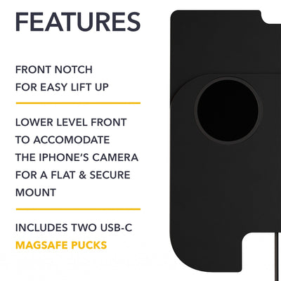 black phone mount features magsafe compatible dual wireless charger lucid air