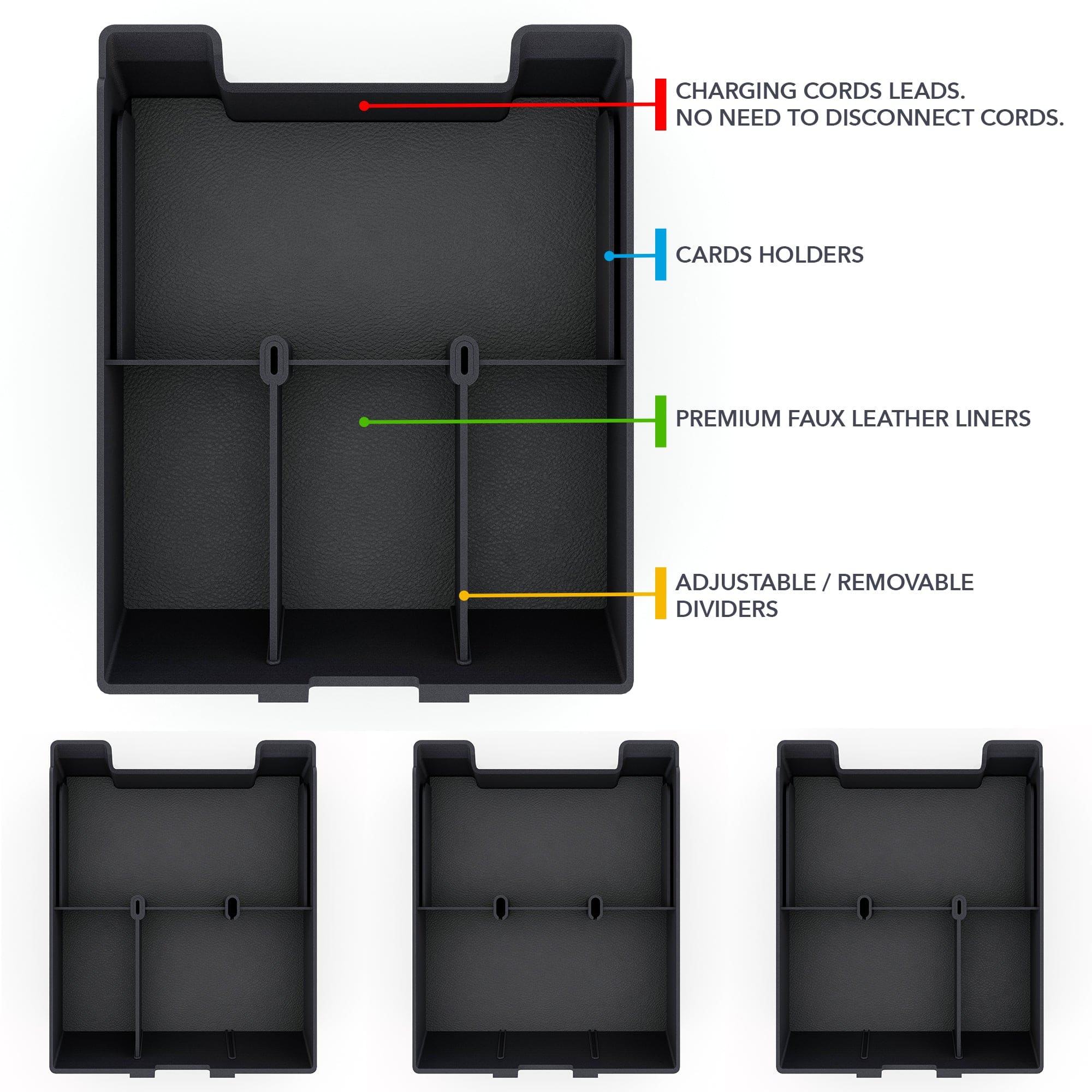 black, plastic, organizer, dividers r1t r1s center console rivian armrest organizer