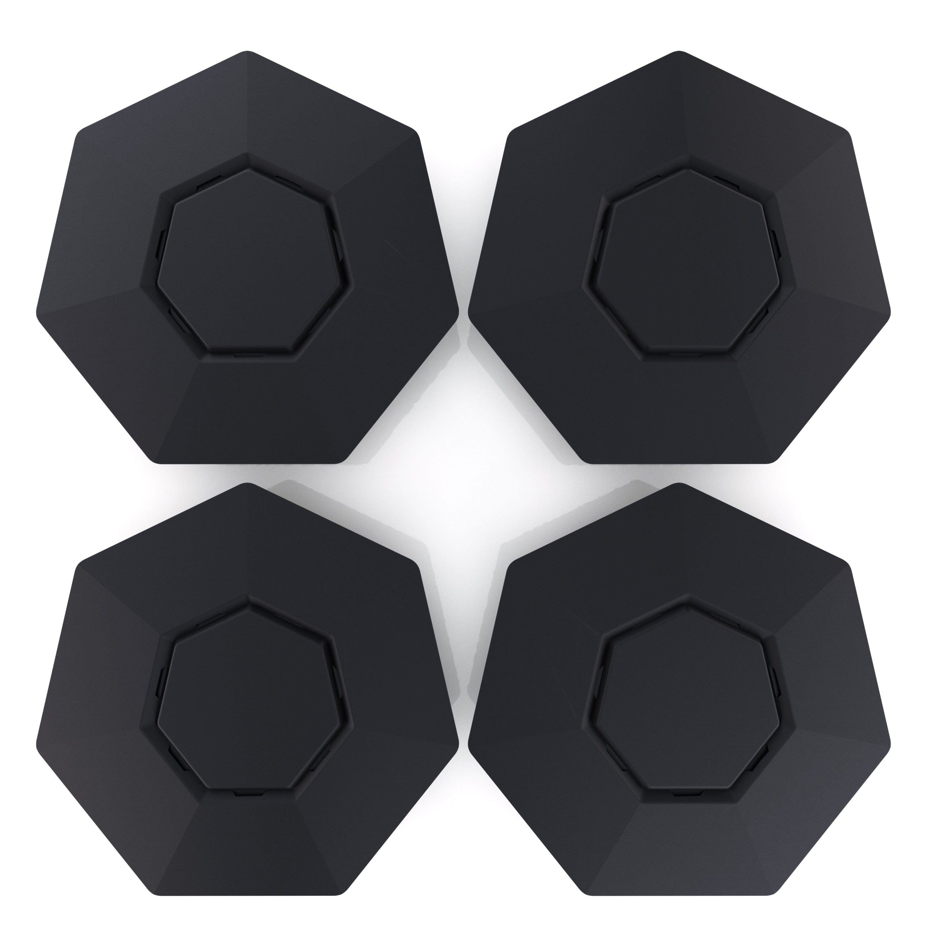 four, black, octagonal, rubbery, pads wheel covers tesla cybertruck ev accessories wrap