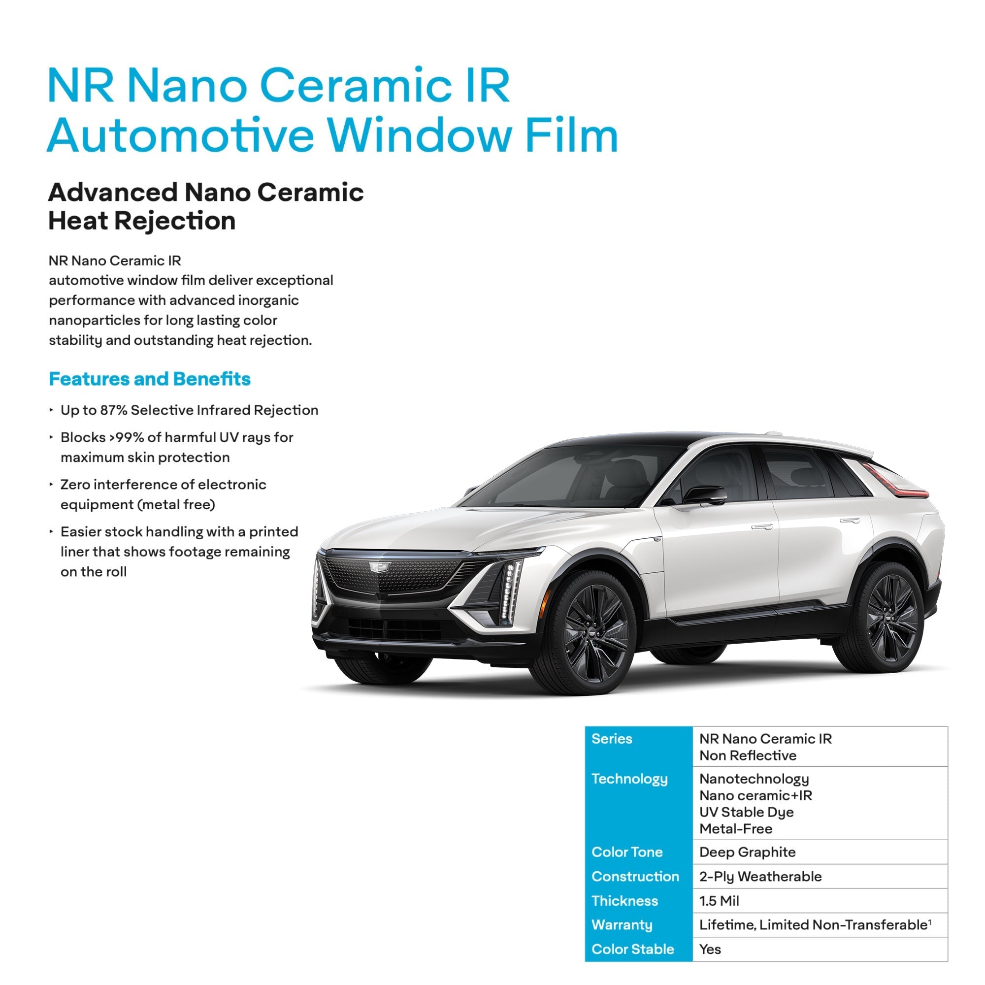 ceramic ir film cadillac lyriq nano 2024-2025 harmful uv rays