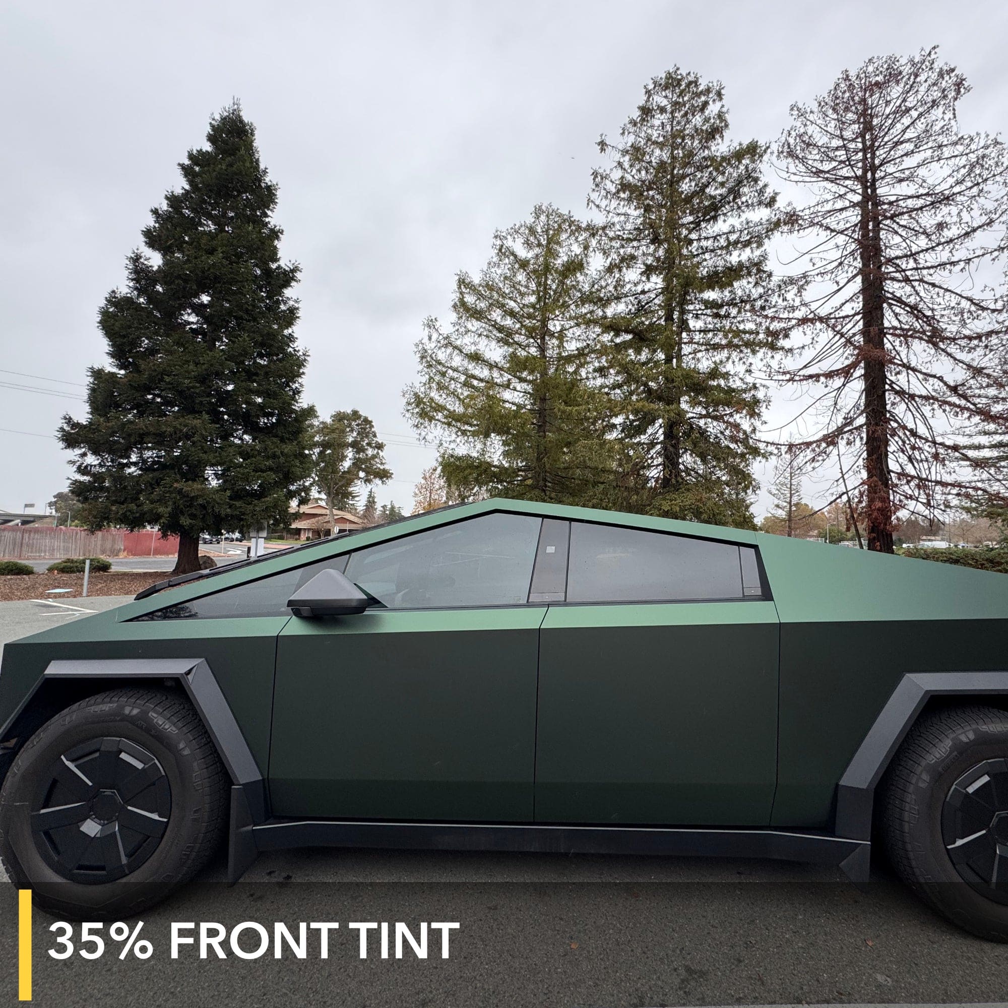 green cybertruck tinted windows tint tesla ev accessories wrap