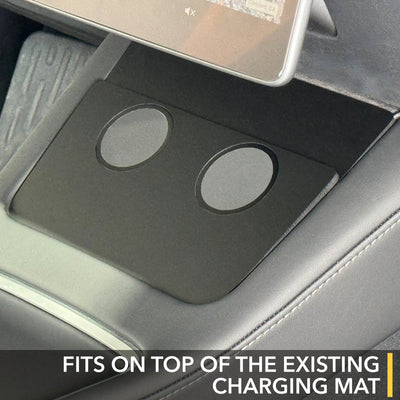 black car cup holder tray tesla model wireless charger magsafe compatible dual two devices