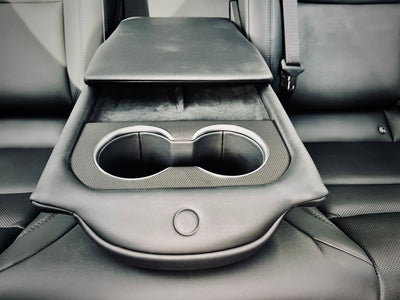 black leather car armrest cupholders tesla model carbon fiber vinyl wrap kit