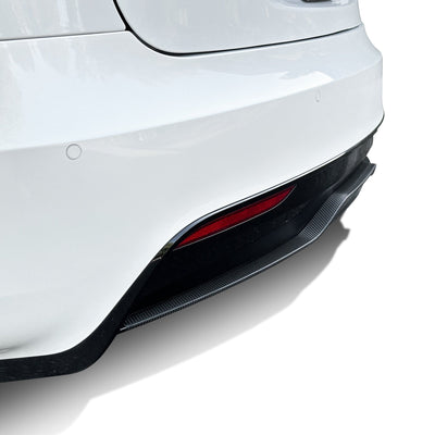 white car rear carbon fiber tesla model vinyl wrap diffuser lip