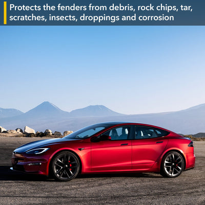 red tesla sedan paint protection film model rear fenders