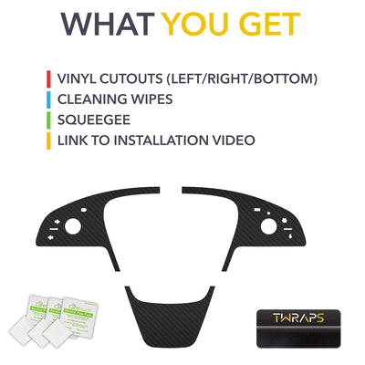 automotive interior vinyl wrap kit steering control wheel carbon fiber tesla model