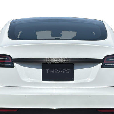 white car rear tesla model vinyl wrap carbon fiber kit