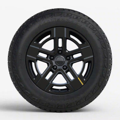 black truck tire five-spoke rim r1s chrome delete rivian r1t vinyl wrap