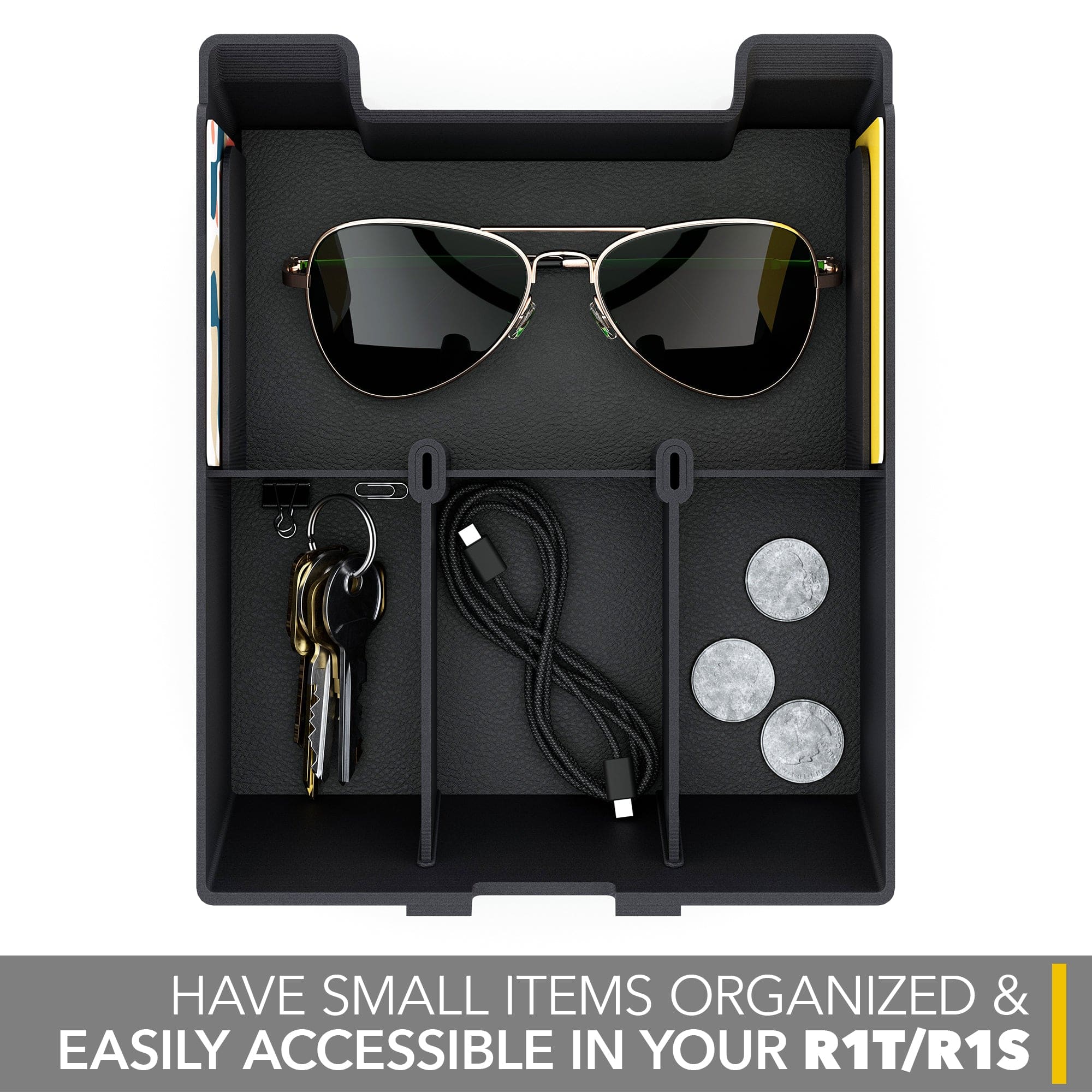 organized storage tray r1t r1s rivian center console