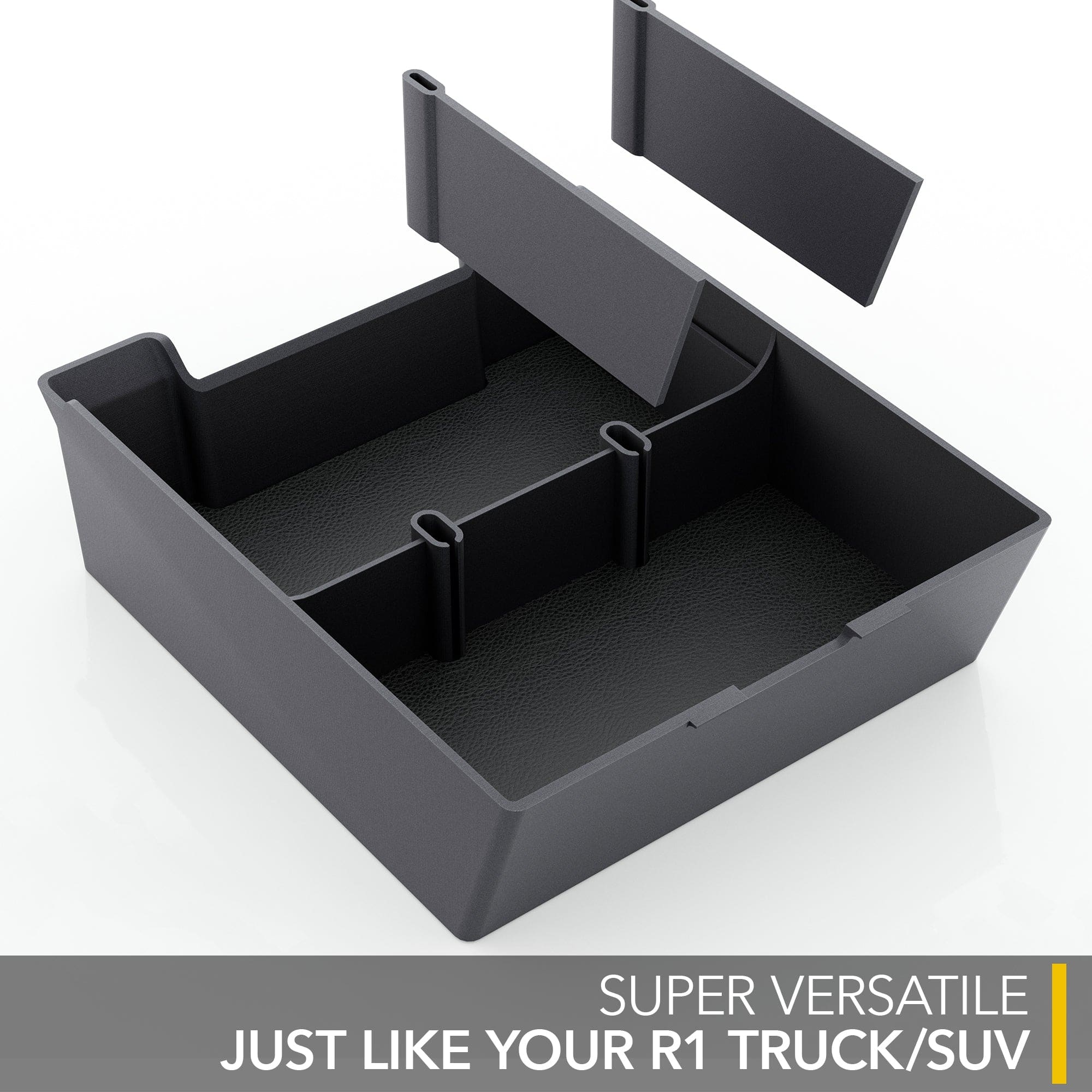 black plastic storage organizer r1t r1s rivian center console