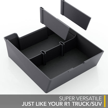 black plastic storage organizer r1t r1s rivian center console