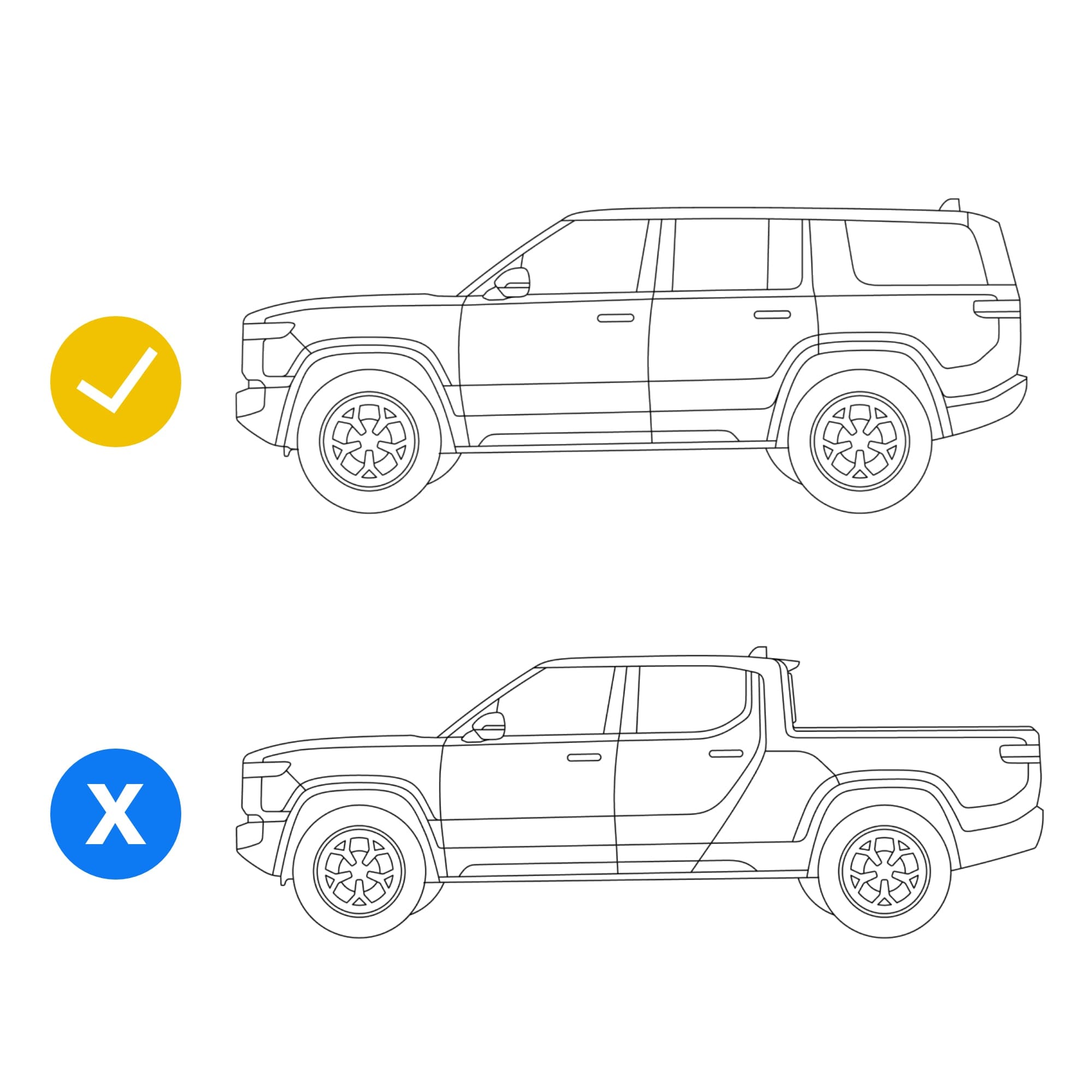 suv pickup truck line drawings r1s rivian blackout overlay chrome trim custom-fit