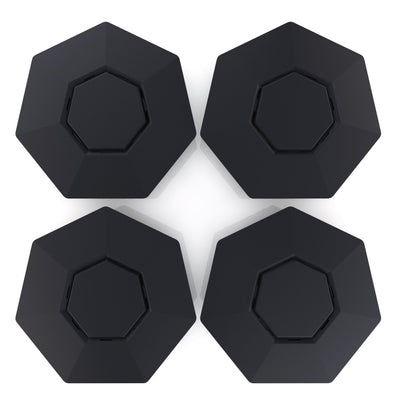four black octagonal rubbery pads wheel covers tesla cybertruck ev accessories wrap