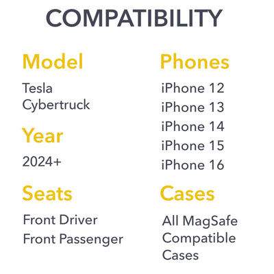 compatibility chart tesla iphone products cybertruck phone mount magnetic patent pending