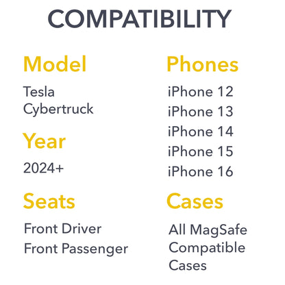 compatibility chart tesla iphone products cybertruck phone mount magnetic patent pending