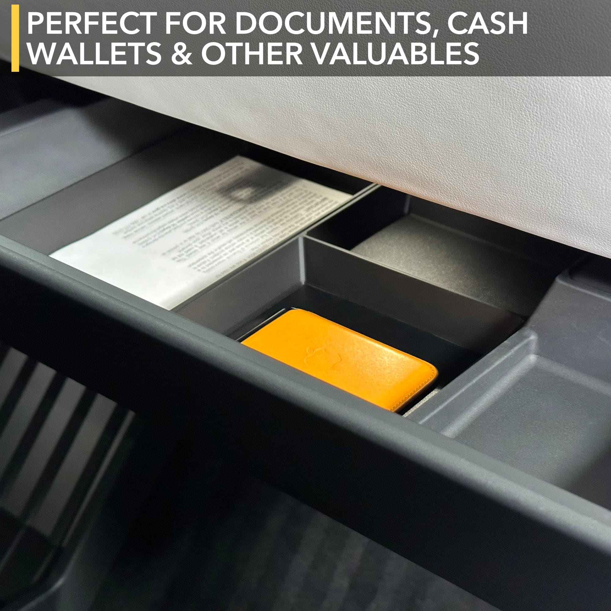 tesla cybertruck glove box organizer leather liners