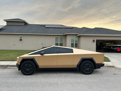 gold-wrapped tesla cybertruck milan gold color ppf