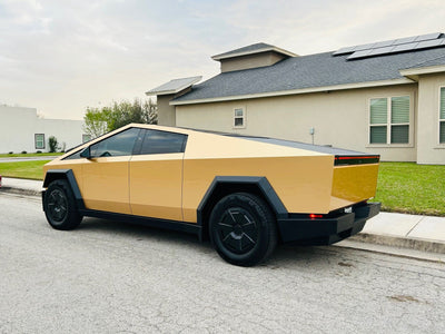 gold-wrapped tesla cybertruck milan gold color ppf