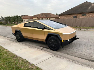 gold-wrapped tesla cybertruck milan gold color ppf