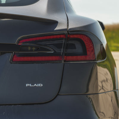 rear dark gray tesla plaid model tail lights smoke tint ppf