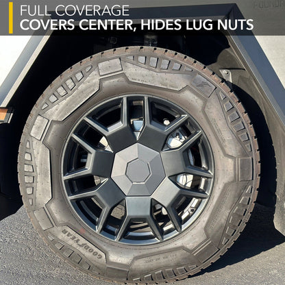 black geometric wheel cover covers tesla cybertruck ev accessories wrap