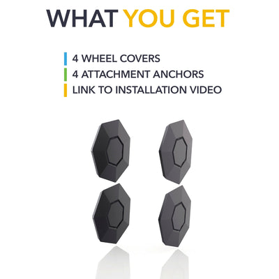 four black wheel covers tesla cybertruck ev accessories wrap