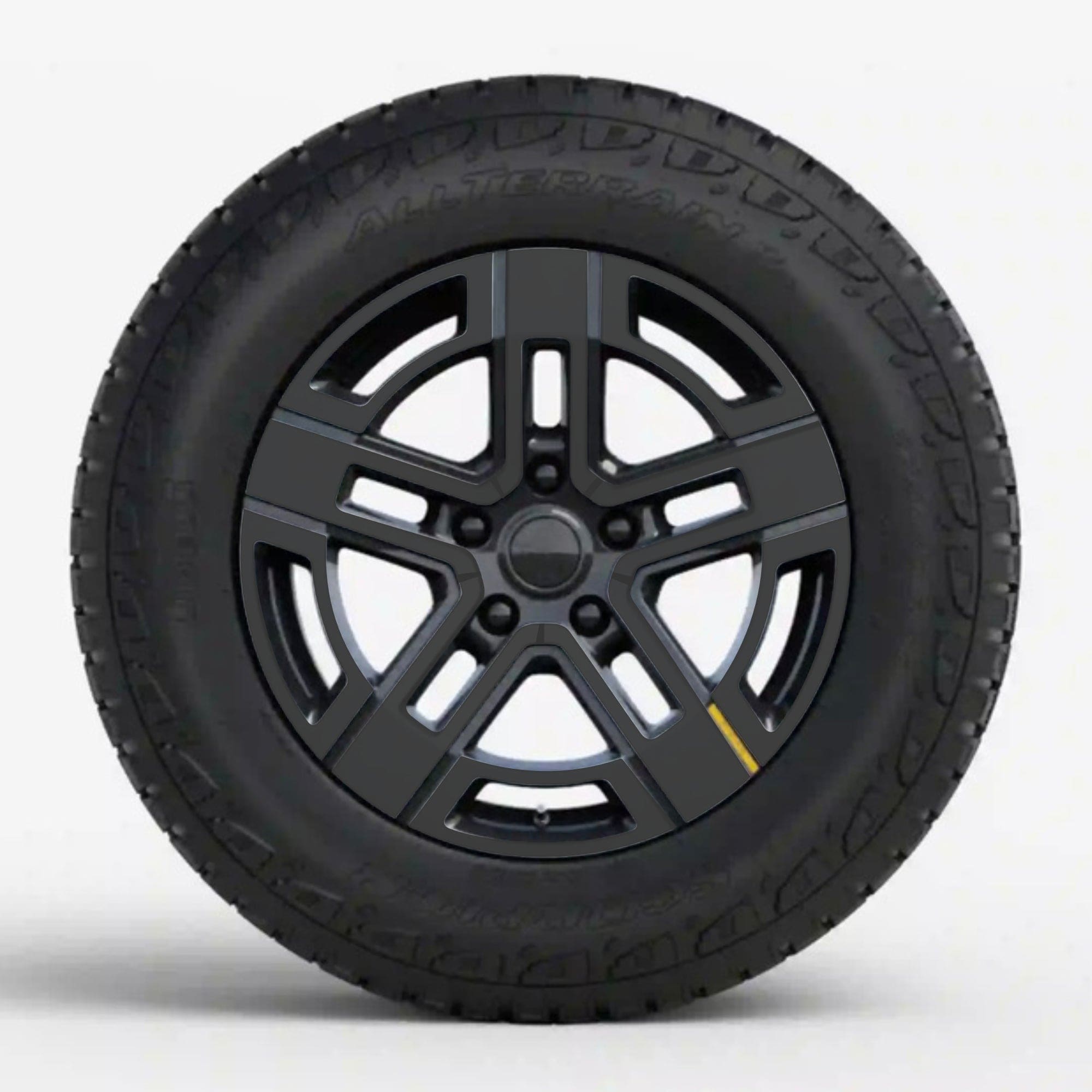black tire five-spoke rim r1s chrome delete rivian r1t vinyl wrap