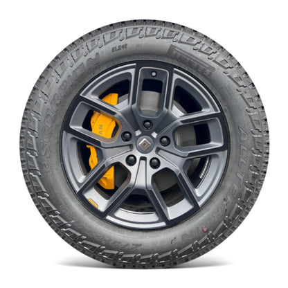 off-road tire gray rim yellow r1s chrome delete rivian r1t vinyl wrap