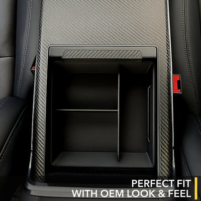 tesla model, center console, carbon fiber, fiber trim, armrest tray