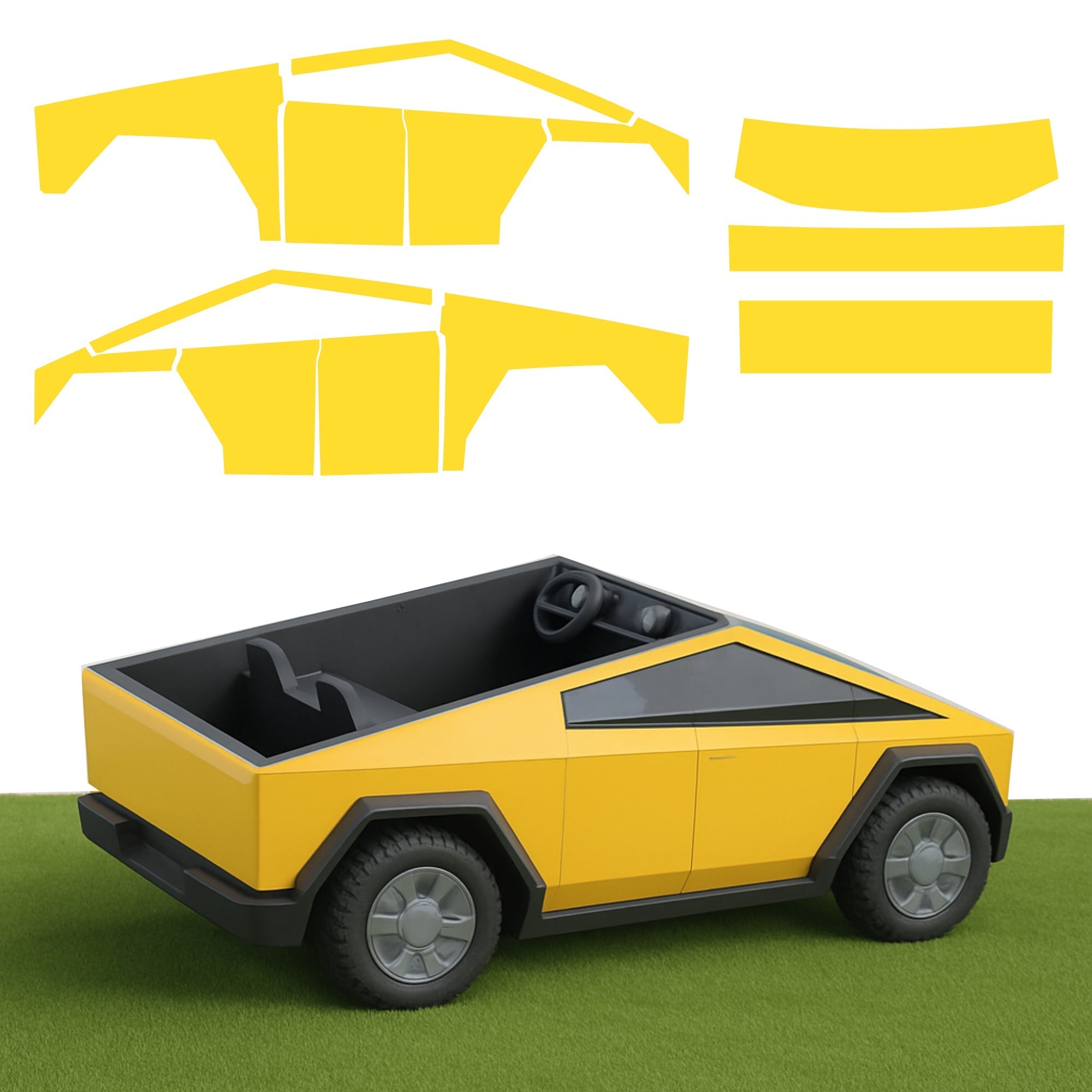 Full Vinyl Wrap Cybertruck for Kids Yellow Gloss pre-cut easy DIY install T-WRAPS