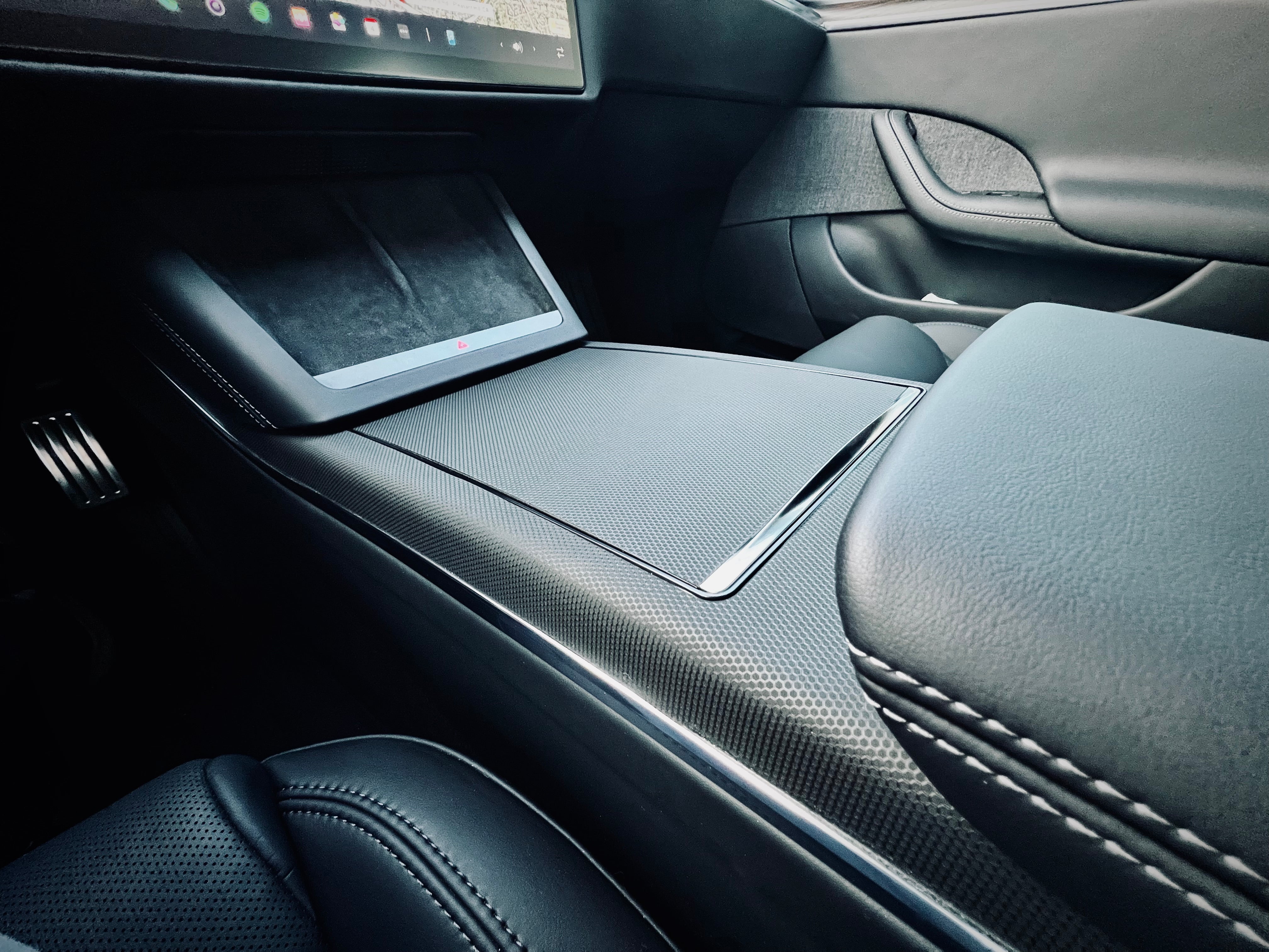 Interior Vinyl Wrap Kit | Plaid Style Black Carbon Fiber for Tesla Model S 2021-2025